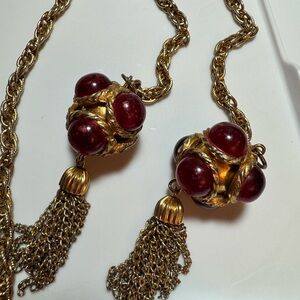 Vintage Gold and Red Tassel Necklace